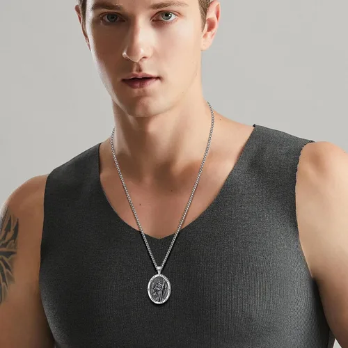 Vista 58 de Vito Collar de plata de ley 925 para mujeres y hombres, San Benito, crucifijo, Caravaca, San Cristóbal, San Judas, medalla patronal, amuleto