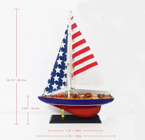 Vista 7 de DECOMIL - Decoración de madera hecha a mano única bandera americana modelo decorativo barco