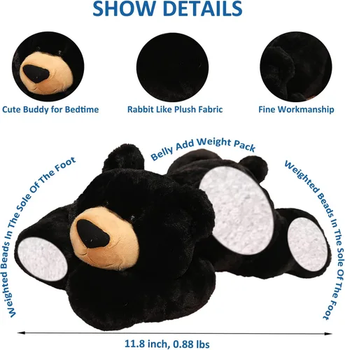 Vista 2 de Animales de peluche ponderados, juguete de oso de peluche ponderado lindo oso negro de peluche almohada de peluche ponderado juguete de animales