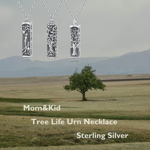 Vista 46 de Collar con colgante de urna de cenizas de cremación y árbol de la vida para mujer, plata de ley US1