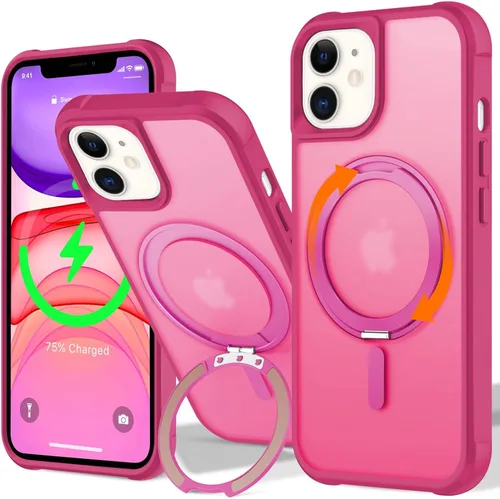 Vista 121 de UMIONE - Funda con diseño de anillo magnético giratorio de 360° para iPhone 11, soporte de bucle invisible integrado, compatible con Magsafe, funda