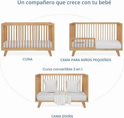 Vista 5 de Astin 3-in-1 Convertible Crib with Toddler Guardrail, Natural