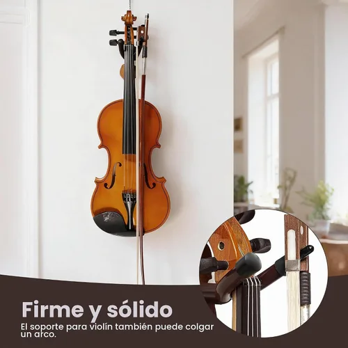 Vista 6 de BestSounds - Soporte de pared para violín con gancho para arco Home & Studio, soporte para violín de palisandro (palisandro MA-R5)