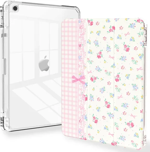 Vista 18 de Feams Funda para iPad de 9ª generación, funda triple para iPad 10.2, cubierta trasera transparente con soporte para lápiz y apagado Ángel