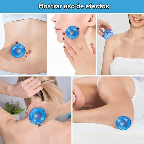 Vista 2 de Conjunto de terapia de ventosas de silicona, tazas de terapia de masaje azul y transparente
