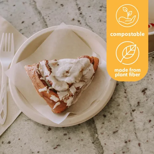 Vista 4 de Platos de papel desechables 100% compostables a granel [7 pulgadas, 240 unidades], platos de bambú, ecológicos, biodegradables, resistentes platos