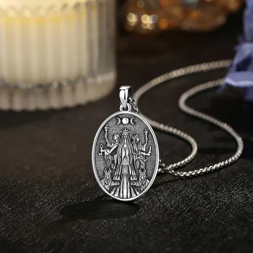 Vista 2 de EUDORA Collar de plata de ley S925 con dije de amuleto de diosa para mujer A01-Medalla Diosa Hécate