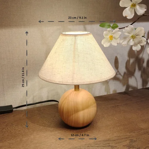 Vista 6 de lámpara de mesa de madera para recámara, lámpara de escritorio pequeña con pantalla de tela de lino para sala de estar, lámparas de ambiente