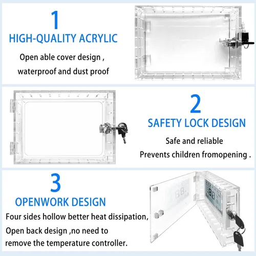 Vista 4 de Caja de bloqueo universal de termostato con llave, protector de termostato grande transparente para termostatos en pared, protector de termostato