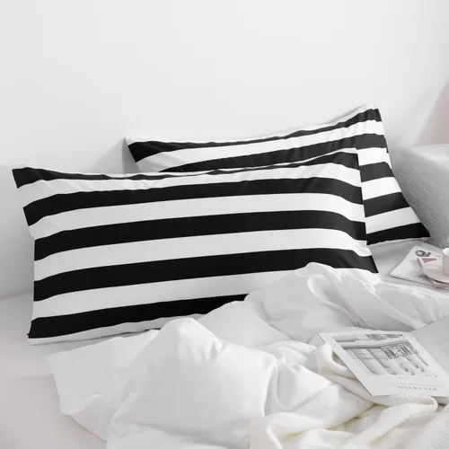 Vista 3 de NTBAY Juego de 2 fundas de almohada a rayas Queen de microfibra cepillada de 1800 hilos a rayas blancas y negras, súper suaves y acogedoras