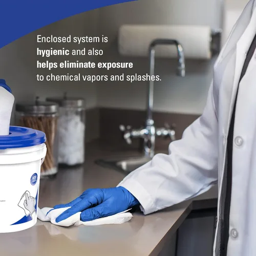 Vista 6 de WypAll Toallitas húmedas CriticalClean para blanqueador, desinfectantes y desinfectantes (06411), tirador central, blanco, cubo incluido