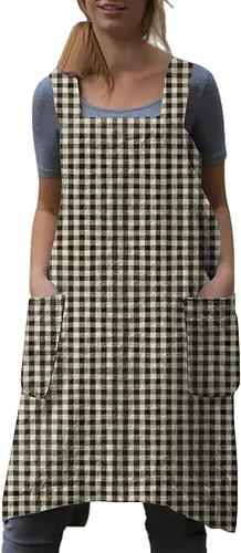 Vista 14 de WROLEM Women's Cross Back Pinafore Apron with Large Pockets Home Kitchen, Restaurant, Coffee house,Cooking Gardening Works