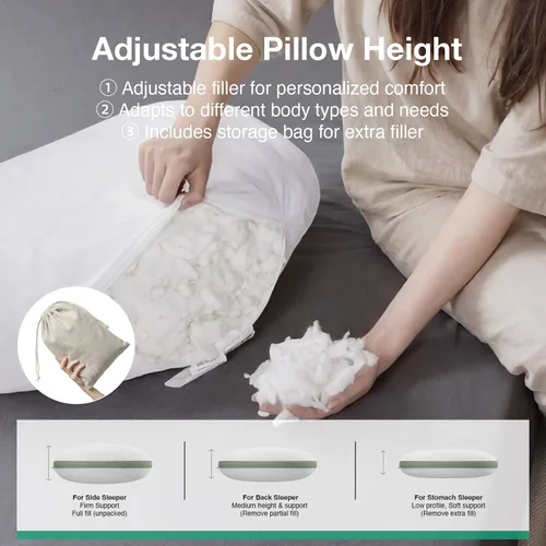 Vista 6 de Novilla Tencel - Almohada curvada para dormir lateral para aliviar el dolor Almohada ajustable CertiPUR-US de espuma viscoelástica triturada
