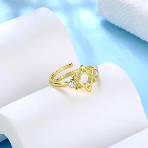 Vista 39 de Jewmon Anillo de plata de ley con estrella de David para mujer – Anillo ajustable Magen David – Amuleto Wicca – Regalos judíos