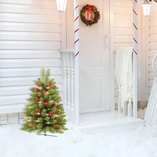 Vista 2 de Árbol de Navidad de 30 pulgadas preiluminado, 2 juegos de árboles de Navidad, preiluminados, LED, funciona con pilas, decoración de Navidad al aire