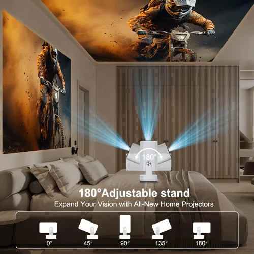 Vista 14 de Mini proyector Wifi Bluetooth, enfoque automático, nativo 1080P, soporte 4K Negro-blanco