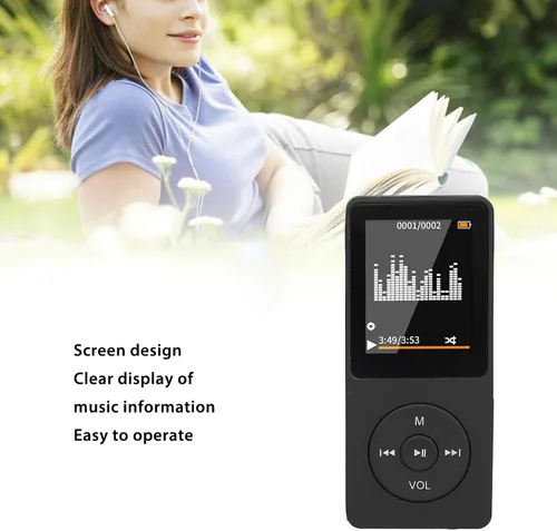 Vista 4 de Reproductor de MP3 reproductor de música grabadora de voz con altavoz, pequeño sonido portátil HiFi sin pérdidas, pantalla HD de 1.8 pulgadas
