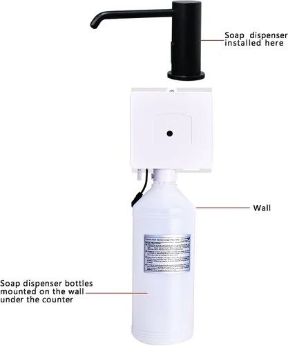 Vista 4 de Dispensador automático de jabón para fregadero de cocina, dispensador de jabón líquido integrado sin contacto negro mate con dispensador de jabón