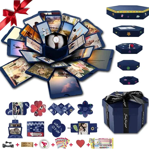 Vista 6 de Wanateber Caja de explosión, caja de regalo de explosión DIY ensamblada Negro