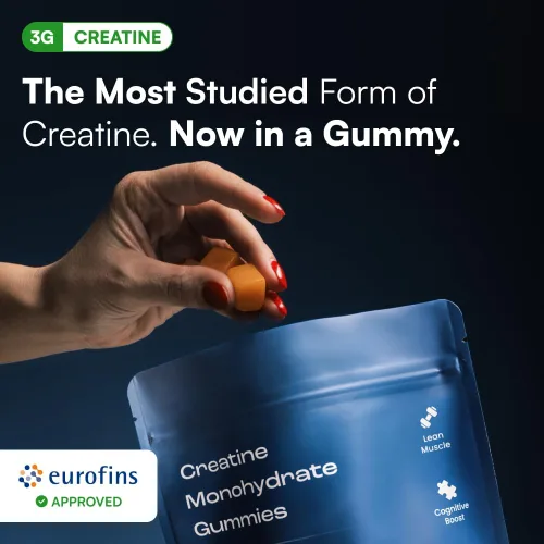 Vista 2 de Gomitas de monohidrato de creatina – Apoya el crecimiento muscular, la recuperación y la función cerebral – Conveniente y fácil de tomar – Gran
