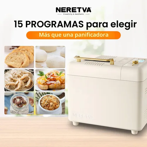 Vista 2 de Neretva Máquina para hacer pan, máquina para hacer pan 15 en 1 de 2.2 libras, máquina para hacer pan con doble calentador con dispensador automático