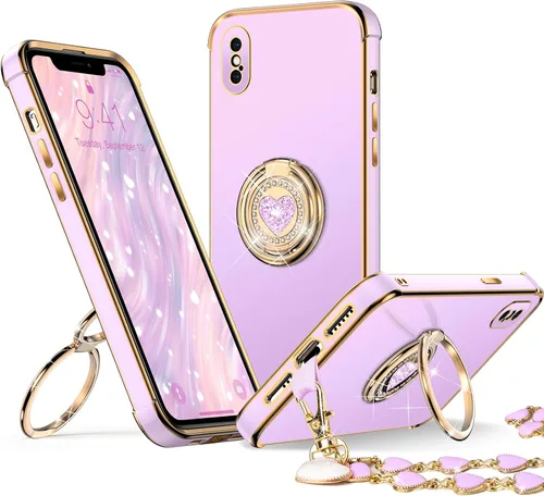 Vista 7 de XYZ para Funda de iPhone Xs Max con Soporte, Funda de Teléfono con Doble Soporte de Anillo, Funda de Amor-Corazón Linda de Lujo con Brillantina