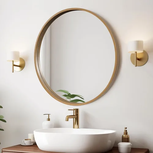 Vista 12 de WallBeyond Espejo redondo negro de madera de 24 pulgadas, espejo de pared circular para baño, espejo de pared redondo para decoración de pared