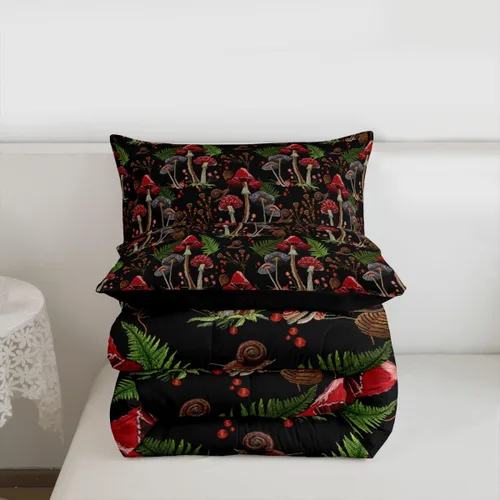 Vista 3 de Feelyou Lindo juego de edredón decorativo de hongos para niños, edredón de hongos de dibujos animados para niños y adolescentes, juego de ropa