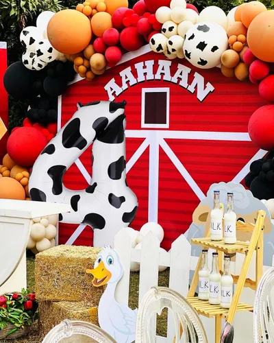 Vista 7 de Globos con estampado de vaca de 40 pulgadas, color blanco y negro Blanco Negro Vaquera Tema Cumpleaños Granja Animal Tema Decoración Suministros