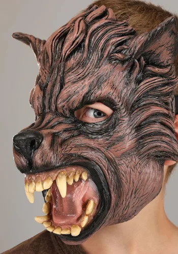 Vista 5 de Fun Costumes Máscaras inmortales de látex de lobo marrón, máscara de Halloween para adultos, máscara de hombre lobo aterradora para disfraz