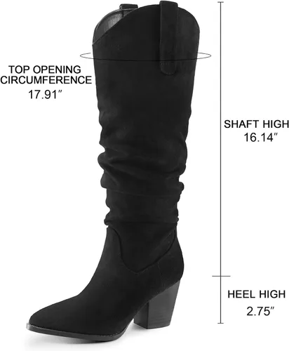 Vista 3 de mysoft Botas vaqueras hasta la rodilla para mujer, punta puntiaguda, tacón grueso medio, botas holgadas con cremalleras