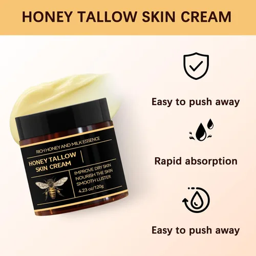 Vista 2 de Marroomi - Bálsamo de miel de sebo 100% orgánico con miel cruda y cera de abeja, crema hidratante facial de ternera batida y bálsamo para la cara