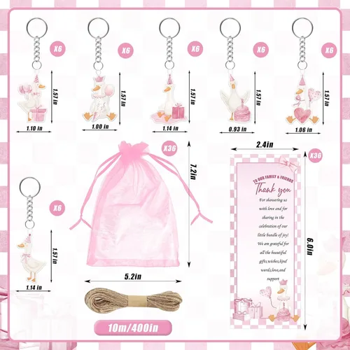 Vista 3 de 145 bolígrafos y llaveros de ganso rosa para baby shower, regalos para niñas, bolígrafos retráctiles para baby shower, revelación de género