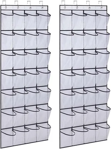 Vista 12 de Organizador de zapatos colgante sobre la puerta, zapatero de malla de gran capacidad, 24 bolsillos para colgar zapatos, armario de almacenamiento
