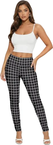 Vista 12 de Hybrid & Company Pantalón elástico súper cómodo con cintura elástica completa, de sarga milenaria 10571-Negro Blanco