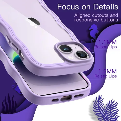 Vista 5 de JETech Bonita funda para iPhone 14 de 6.1 pulgadas, marco ondulado, forma rizada, a prueba de golpes, para mujeres y niñas, parte trasera