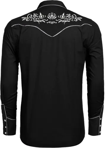 Vista 4 de COOFANDY Camisa vaquera occidental para hombre, manga larga, ajustada, bordada, de algodón, casual, con botones