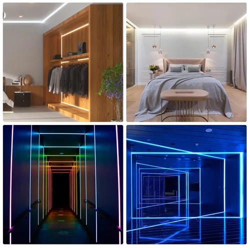Vista 9 de Muzata Paquete de 10 unidades de 6.6 pies/6.6 ft con sistema de canal LED negro en forma de U con cubierta de difusor blanco lechoso esmerilado