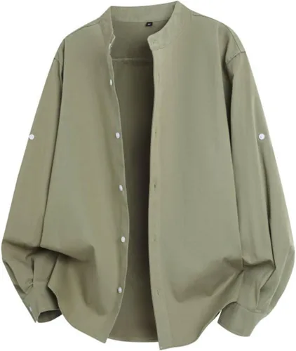 Vista 5 de Men's Roll-Up Sleeve Casual Button Down Shirts Stand Up Collar Summer Beach Shirt Loose Fit Lightweight Work Tops