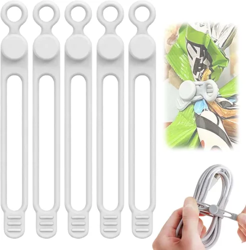 Vista 9 de Reusable Silicone Cable Organizer, Cord Holder Wire Ties for Bundling Charger Cables, Home Office Travel Gadgets (Green-5pc)