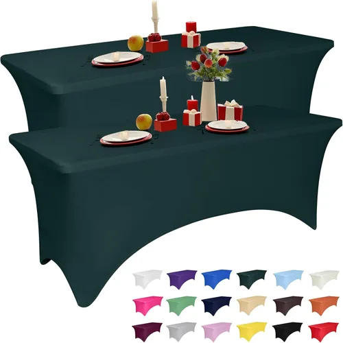 Vista 13 de Paquete de 2 manteles de elastano negro de 4 pies para mesas rectangulares, ajustado y elástico, lavable, resistente a las arrugas, perfecto