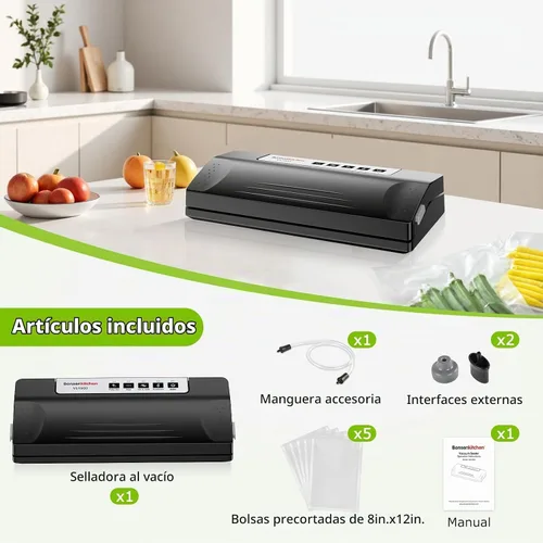 Vista 7 de Bonsenkitchen Máquina selladora al vacío para almacenamiento de alimentos