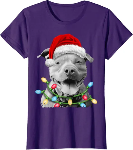 Vista 11 de Pit Bull Santa - Camiseta de perro con luces para árbol de Navidad para niños, Negro, S