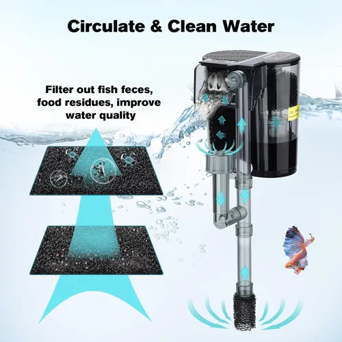Vista 3 de hygger Filtro de acuario para colgar en la parte posterior, sistema de filtración de cascada de filtro de pecera, flujo de agua ajustable