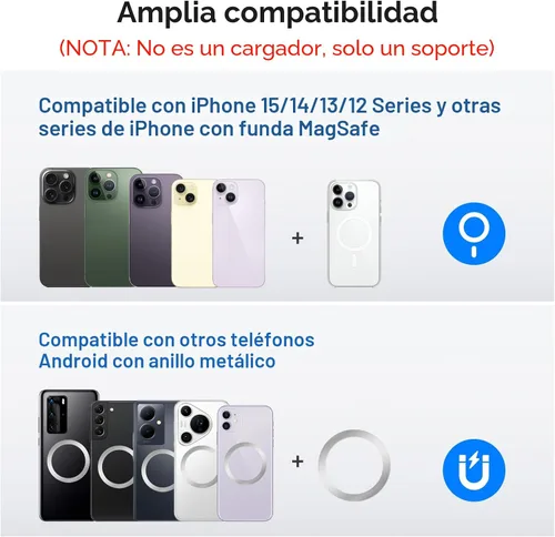 Vista 2 de OMOTON Soporte de Teléfono Magnético Giratório de 360° para Escritorio, Ajustable y Plegable de Aluminio para Soporte de Celular MagSafe con Base