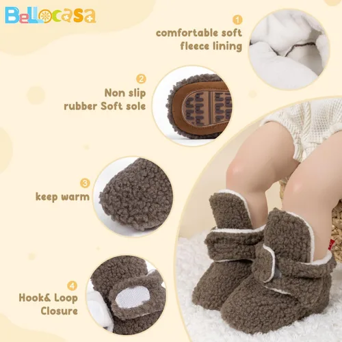 Vista 20 de Botines de forro polar para bebés, niños y niñas, pantuflas antideslizantes con agarre suave, zapatos de calcetín para recién nacidos, cuna