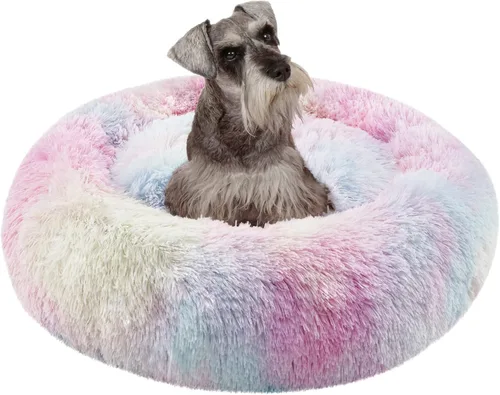 Vista 14 de Friends Forever Cama para perro en forma de dona, de piel sintética, mullida, relajante, para perros pequeños, suave y afelpada, antiansiedad, sofá