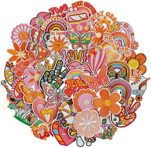 Vista 21 de 60 parches bordados de estilos surtidos al azar, parches para coser o planchar, apliques para ropa, pantalones de vestir, sombreros, jeans, flores