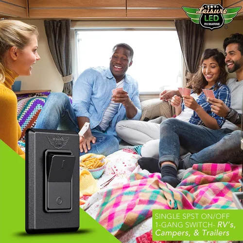 Vista 9 de Interruptor de encendido/apagado moderno de SPST único con tapa, 12 voltios, para RV, remolque, cámper, con etiqueta adhesiva (Negro)