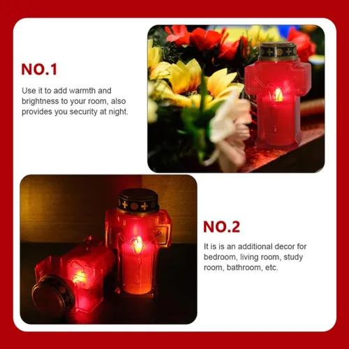 Vista 6 de Cruz LED vela cruz velas sin llama 2 unids religioso devocional LED luces religiosas funciona con pilas s falso rojo